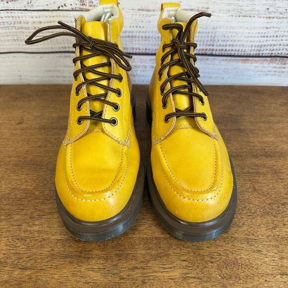VTG Dr Doc Martens Yellow Gold Lace Up Damian Leather Boots Shoes US Mens 8 EU41